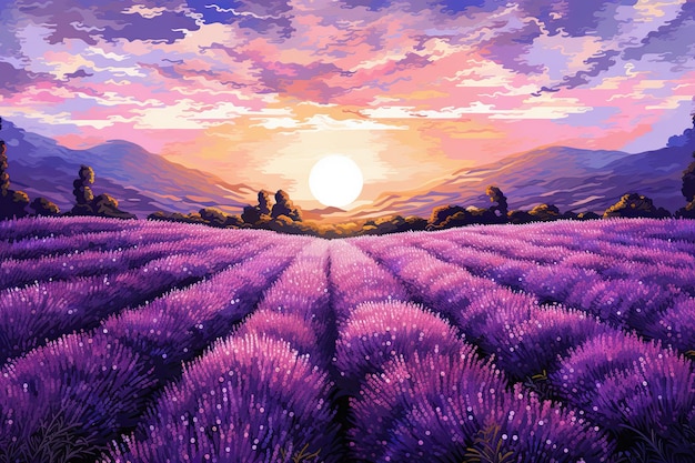 Pintura original a óleo em lona Campo de lavanda Arte moderna