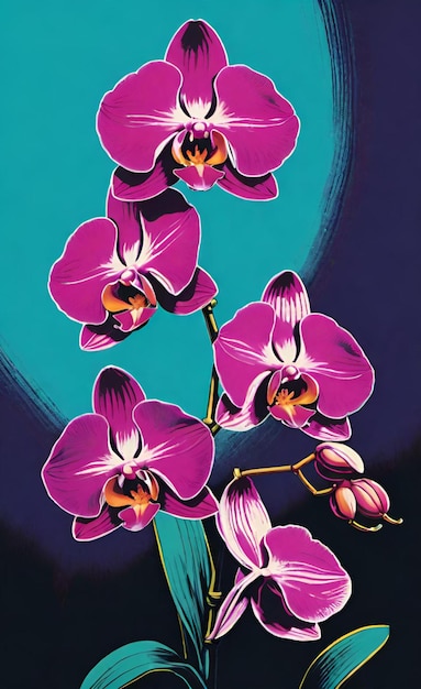 una pintura de una orquídea púrpura con la palabra orquídea en ella