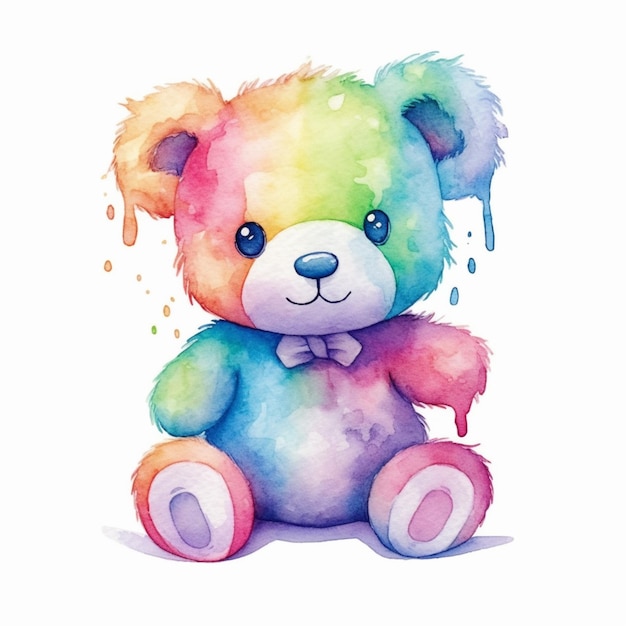 pintura de un osito de peluche con una pajarita y una pintura que gotea ai generativo