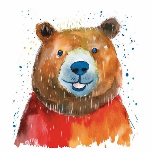 pintura de un oso con una camisa roja y una bufanda roja generativa ai