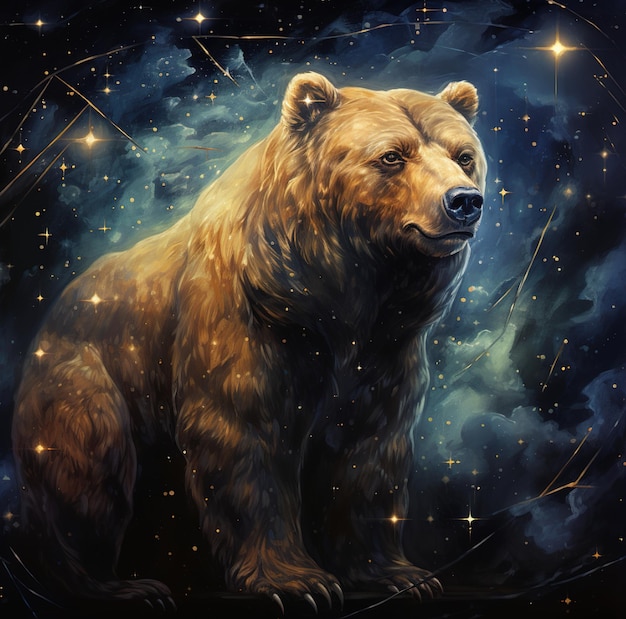 Foto una pintura de un oso en el cielo nocturno.