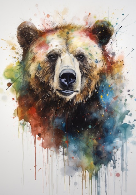 pintura de un oso con muchas salpicaduras de pintura ai generativa