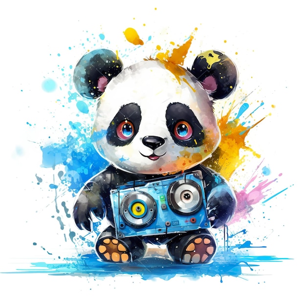 Una pintura de un oso panda sosteniendo un boombox Imagen de IA generativa