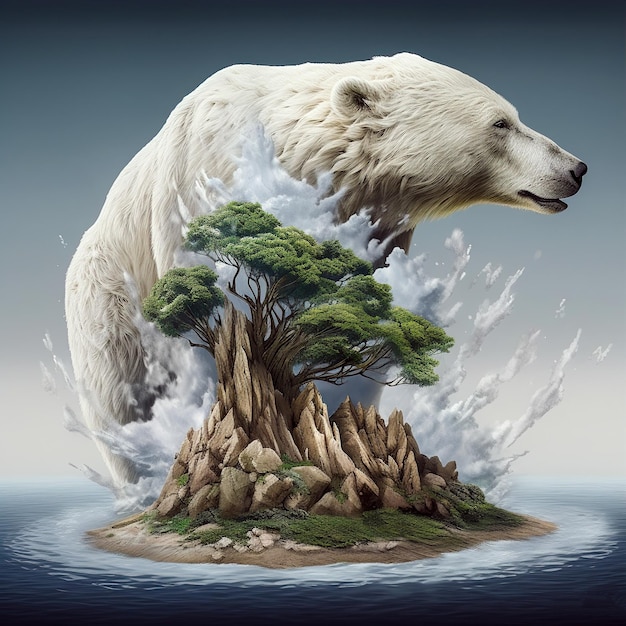 Una pintura de un oso polar del que sale una nube de humo.