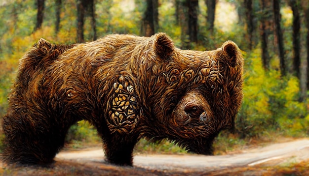 pintura de un oso con un rastro en el fondo generativo ai