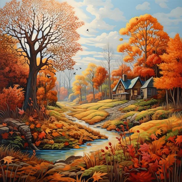 Pintura de otoño y otoño estilo de fantasía imagen generada de alta calidad