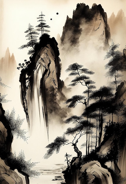 Pintura de paisaje de acuarela china