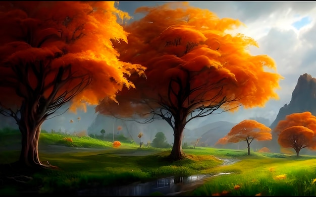 pintura de paisaje de árboles de otoño ai generado