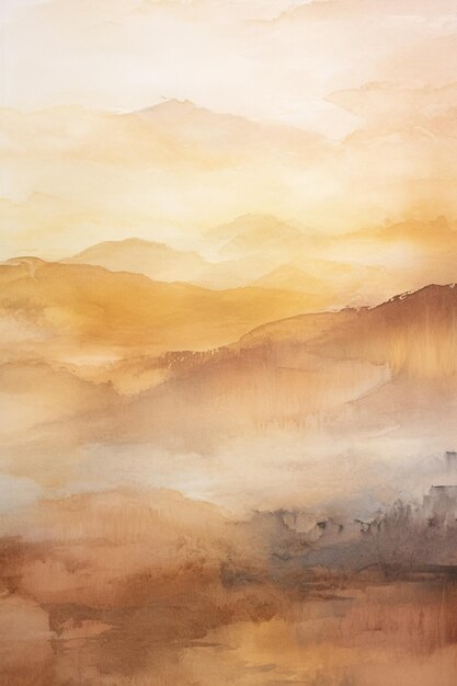 pintura de un paisaje con un caballo en primer plano y una montaña al fondo generativ ai