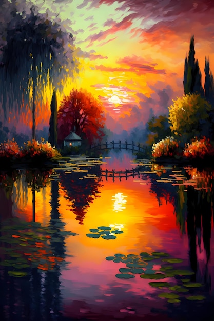 Pintura de paisaje de colores brillantes