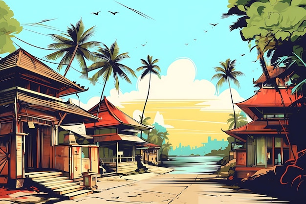 pintura de paisaje indonesia