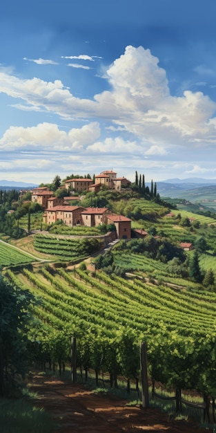 Pintura de paisaje naturalista de la finca vinícola toscana idílica de Dalhart Windberg