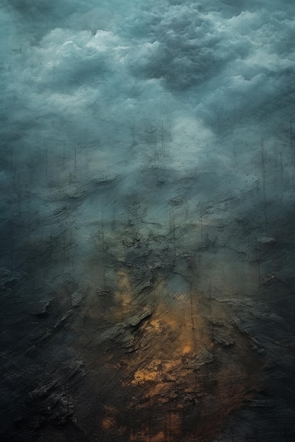 Foto una pintura de un paisaje oscuro con una luz amarilla en la parte inferior.