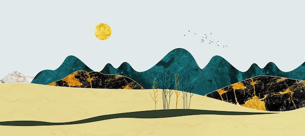 Pintura de paisaje, paisaje, abstracto, fondo de pintura de tinta. Moda de pared de arte moderno