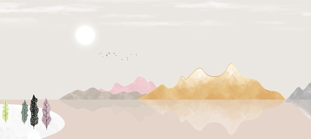 Pintura de paisaje, paisaje, abstracto, fondo de pintura de tinta. Moda de pared de arte moderno
