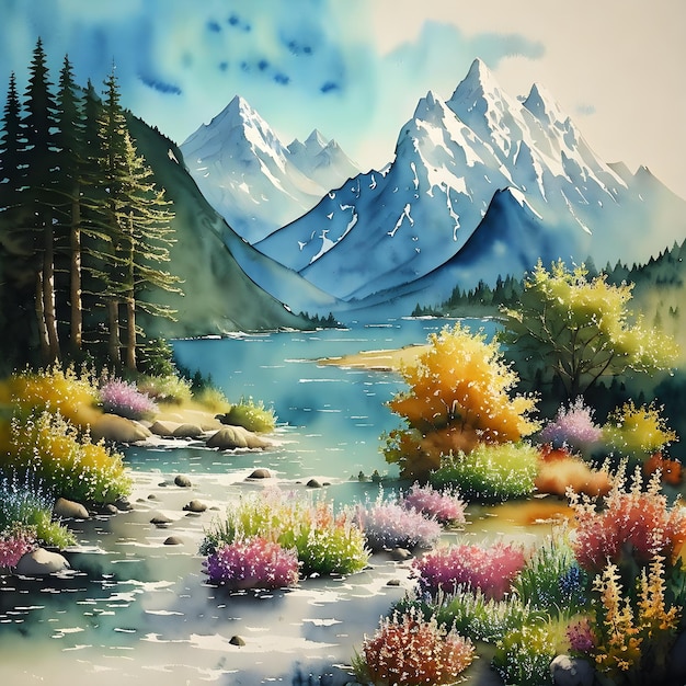 Pintura de paisajes multicolores de cuento de hadas