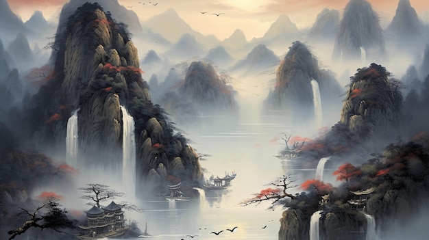 Pintura de paisajes con tinta china