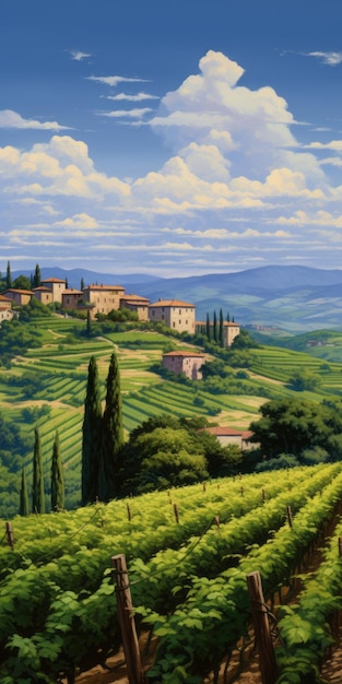 Pintura de paisajes de viñedos italianos al estilo de Dalhart Windberg