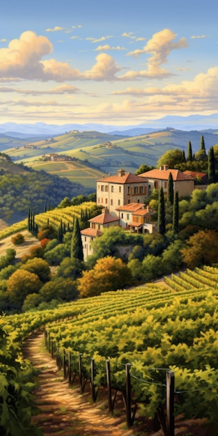 Pintura de paisajes de viñedos italianos al estilo de Dalhart Windberg