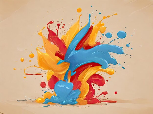 una pintura de un pájaro azul con colores naranja y rojo