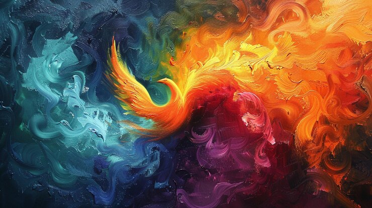 pintura de un pájaro con una cola larga y una cola naranja brillante ai generativo