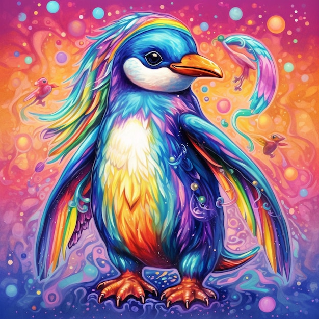 Una pintura de un pájaro colorido con un ai generativo de pico largo