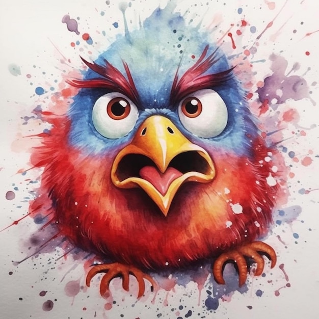 pintura de un pájaro colorido con una mirada de sorpresa en su rostro ai generativo