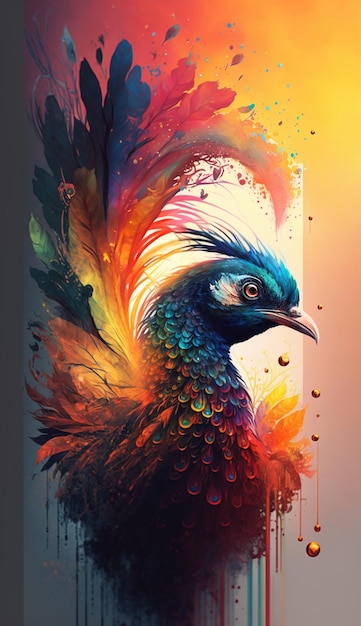 Pintura de un pájaro colorido sobre un fondo colorido generativo ai