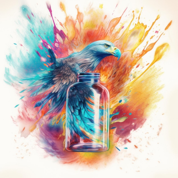 Una pintura de un pájaro en un frasco de vidrio Imagen de IA generativa