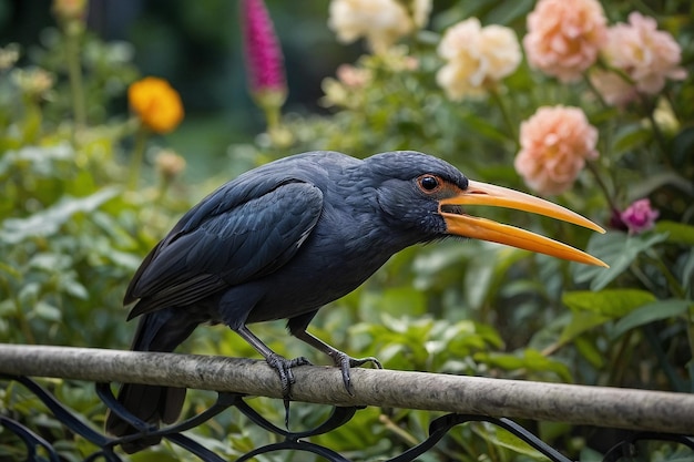 Pintura de un pájaro con un pico largo en un jardín