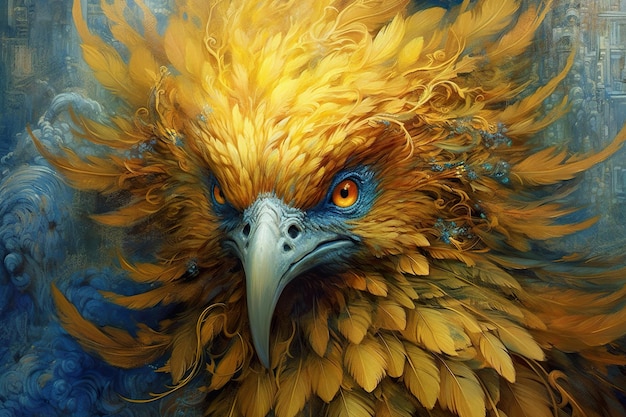 Una pintura de un pájaro con plumas amarillas imagen ai generativa.