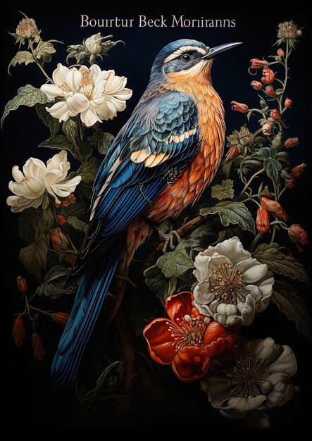 una pintura de un pájaro con plumas azules y amarillas