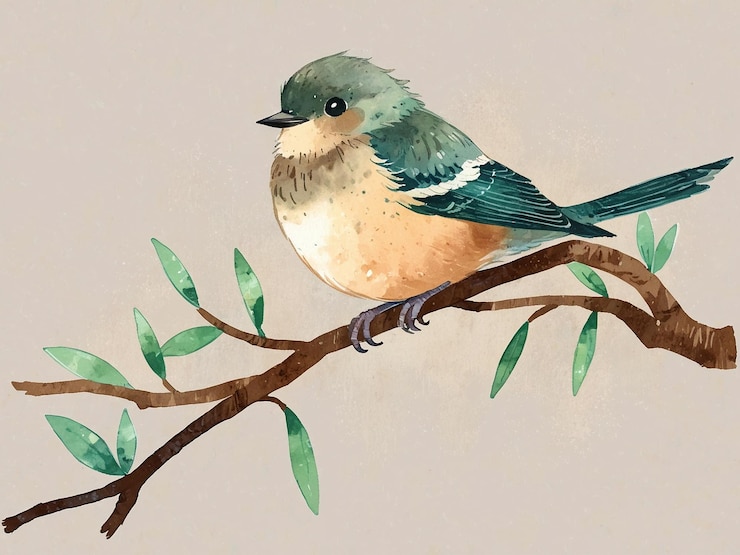 una pintura de un pájaro posado en una rama