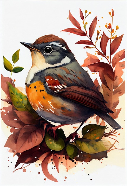 Una pintura de un pájaro que está en una rama.