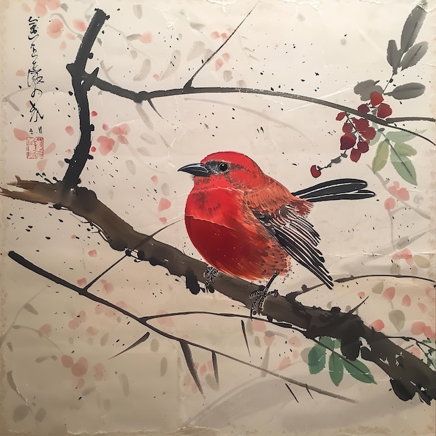 una pintura de un pájaro rojo con el número 1 en él