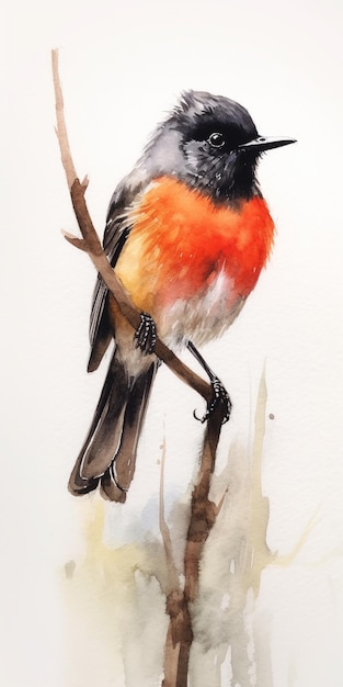 una pintura de un pájaro rojo con un pico y patas negros.