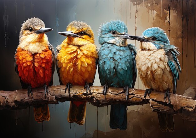 Foto una pintura de pájaros coloridos con la palabra pájaros en ella