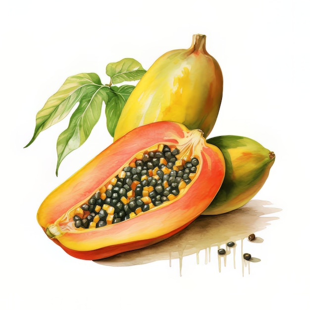 Una pintura de una papaya y una papaya.