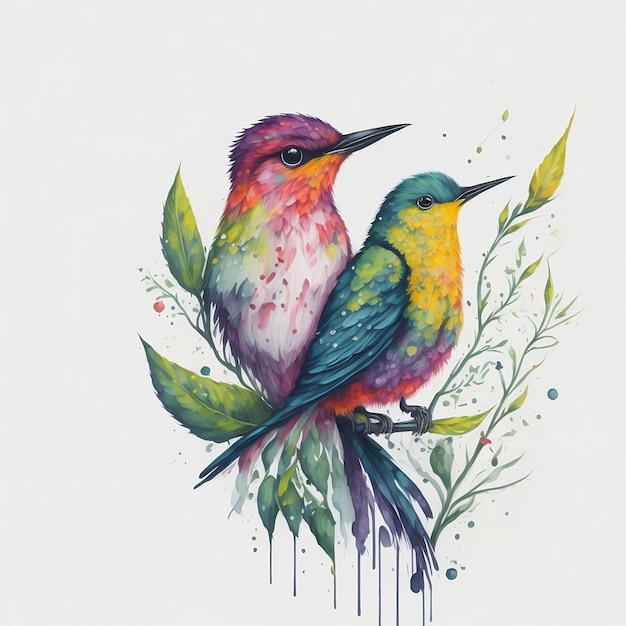 Una pintura de un par de colibríes