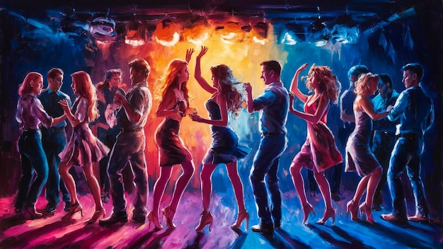 una pintura de una pareja bailando en medio de la noche