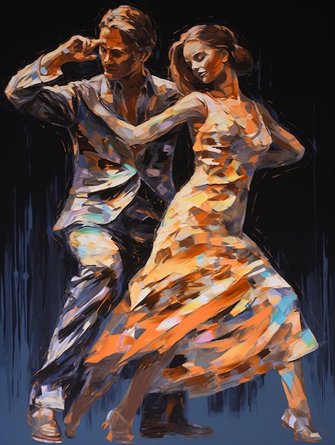 pintura de una pareja bailando un tango en un cuarto oscuro generativo ai