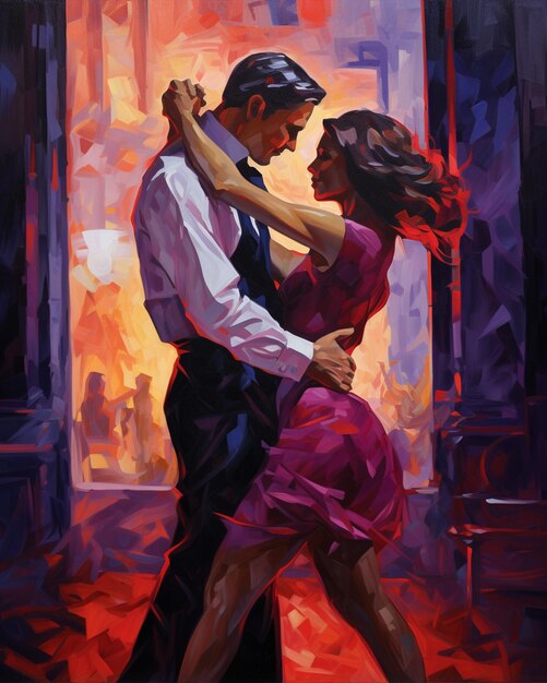 Pintura de una pareja bailando el tango