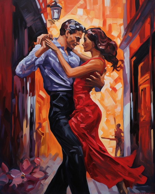 Pintura de una pareja bailando el tango