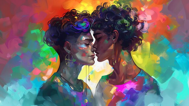 Foto una pintura de una pareja besándose y la palabra amor en ella