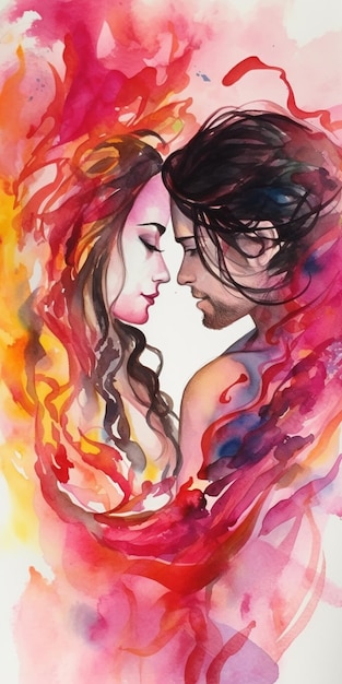 Una pintura de una pareja enamorada con las palabras "amor" en la parte inferior.