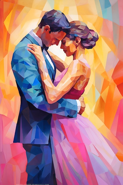 Una pintura de una pareja enamorada.