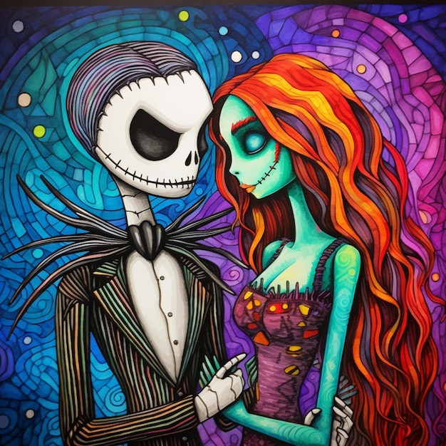 una pintura de una pareja de Jack y Sally de la pesadilla generativa ai