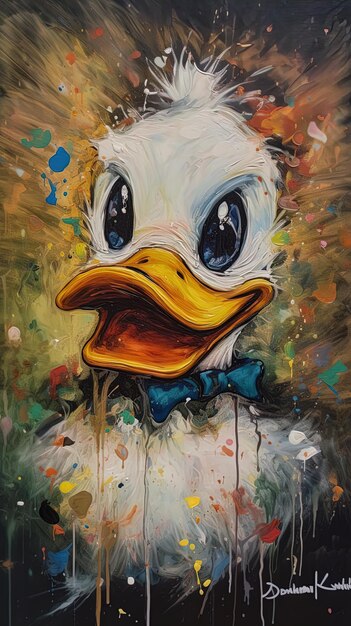 una pintura de un pato con una corbata de papagaio.