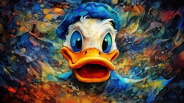 Foto una pintura de un pato con un sombrero azul