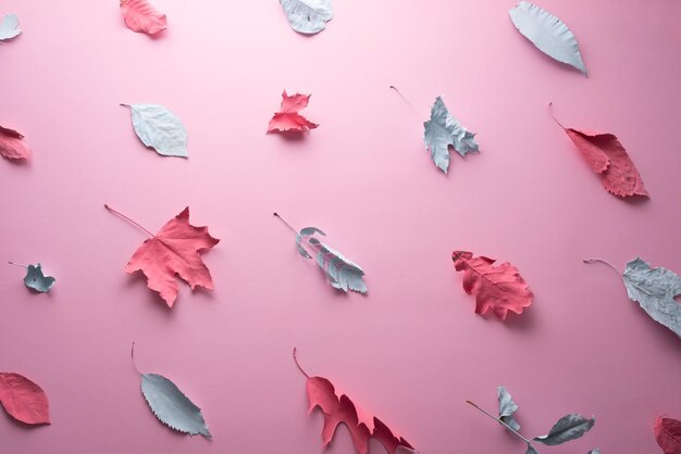 Foto pintura de patrón creativo rosa azul hojas de otoño